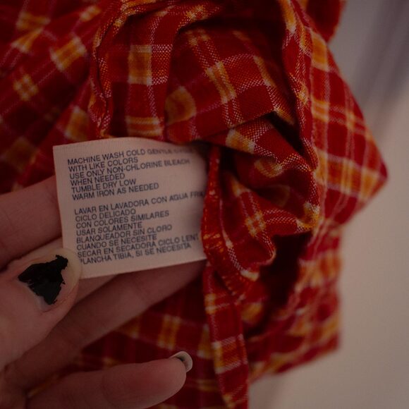 Bright Plaid Button Shirt Arizona Short Sleeve Picnic Blouse L | True Spring - Picture 3 of 5